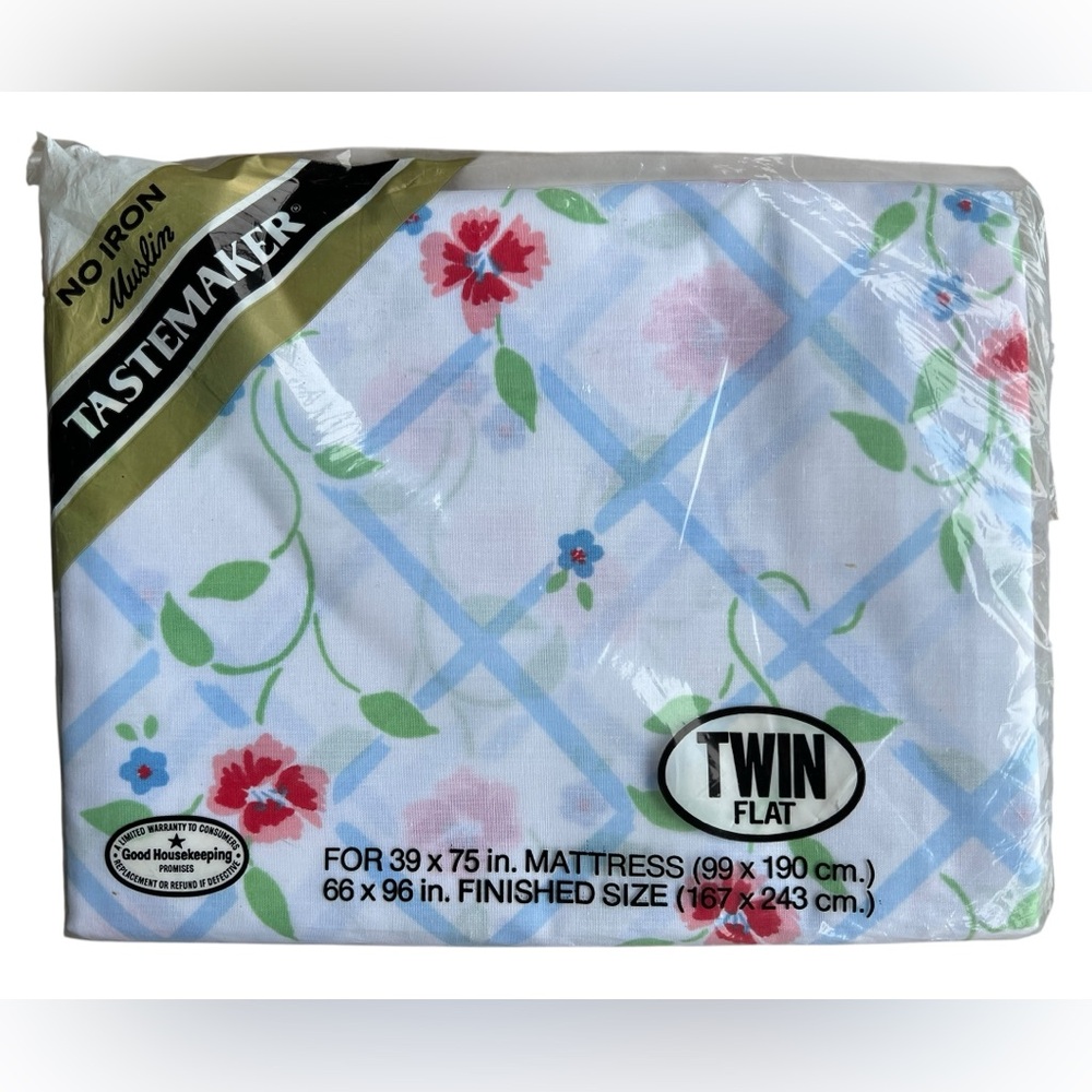 NEW Vintage Tastemaker Floral Twin Flat Sheet Retro Shabby Chic 66x96” USA Made - Picture 2 of 4